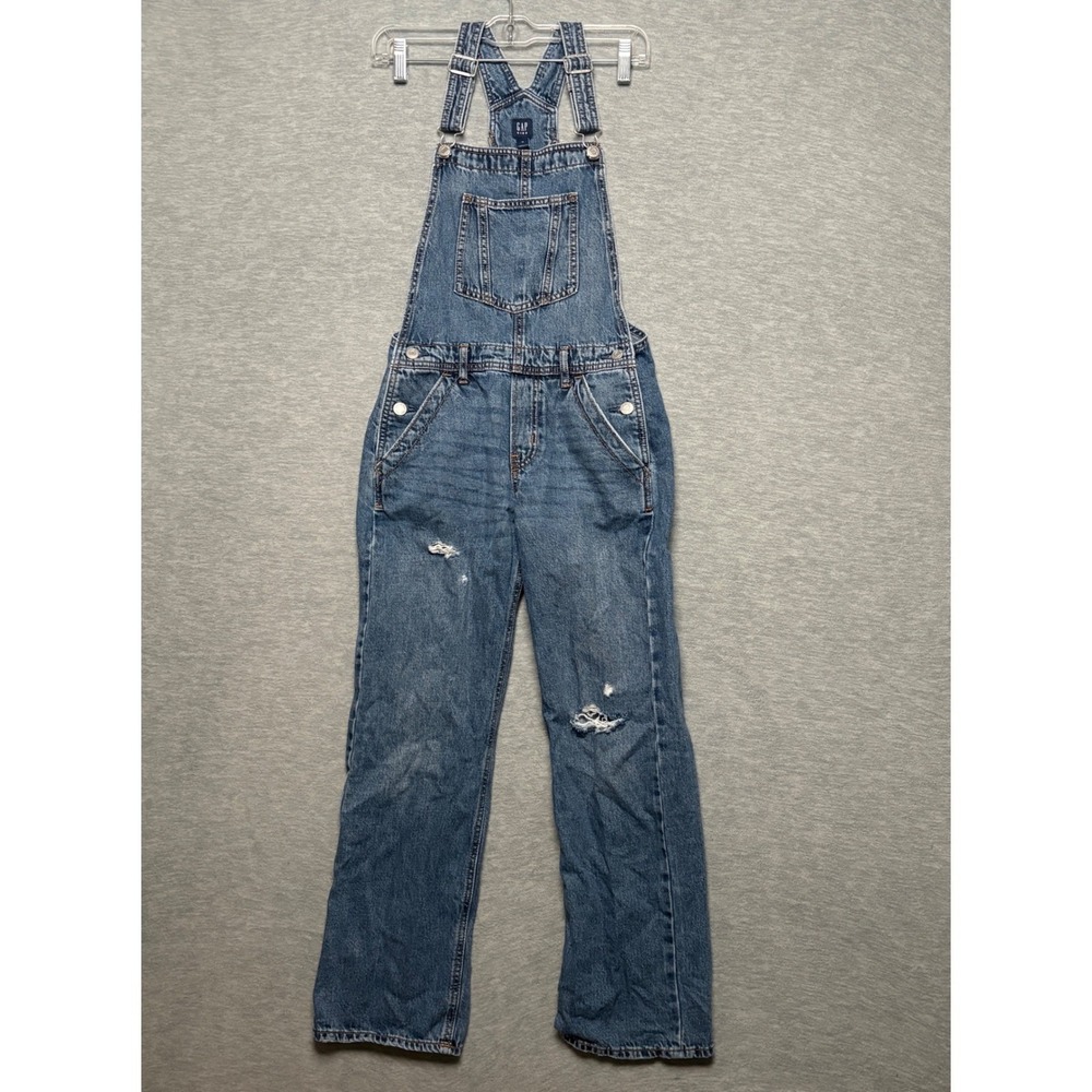 GAP Denim Loose Straight Overalls‎ Adjustable Straps Distressed Kids XL